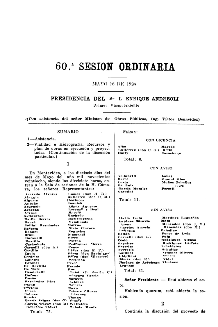 DIARIO DE SESIONES DE LA CAMARA DE REPRESENTANTES del 16/05/1928